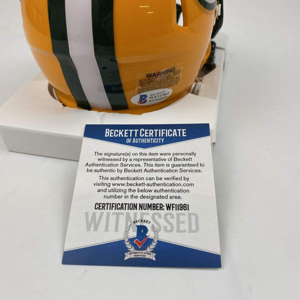 Autographed/Signed Davante Adams Green Bay Packers Football Mini Helmet Beckett BAS COA