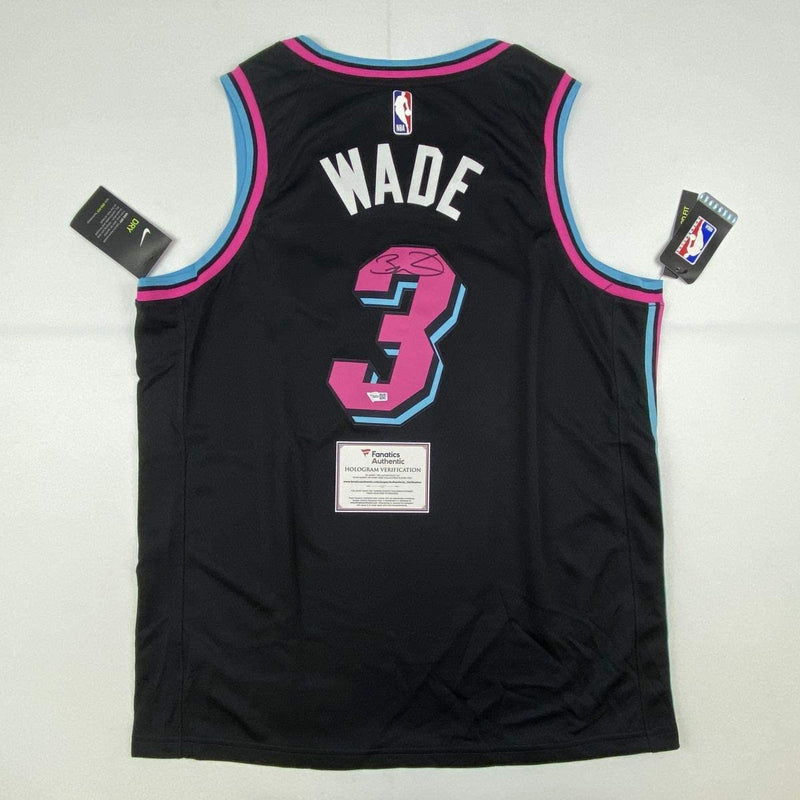 Autographed/Signed Dwyane Wade Miami Heat Black Vice City Basketball Jersey Fanatics COA
