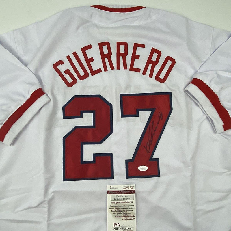 Autographed/Signed Vladimir Vlad Guerrero Los Angeles LA Anaheim White Baseball Jersey JSA COA