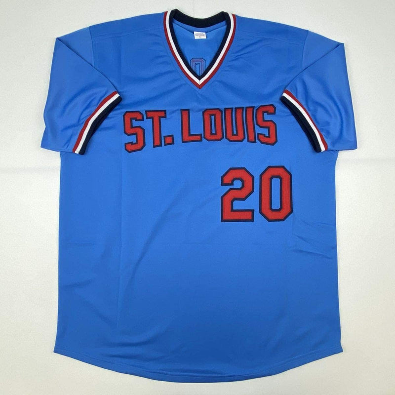 Autographed/Signed Lou Brock St. Louis Blue Baseball Jersey JSA COA