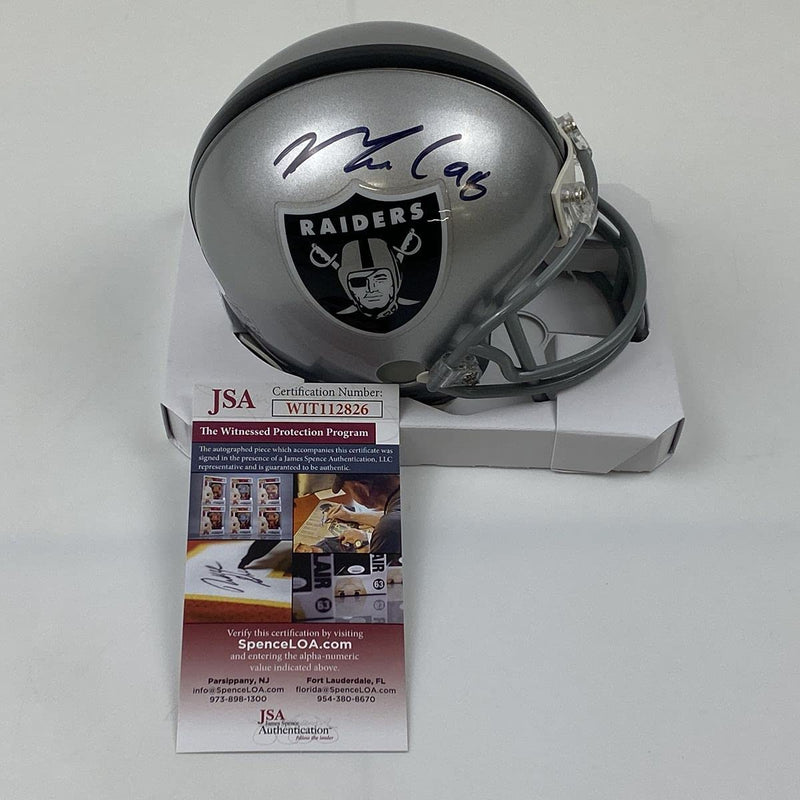 Autographed/Signed Maxx Crosby Las Vegas Oakland Raiders Football Mini Helmet JSA COA