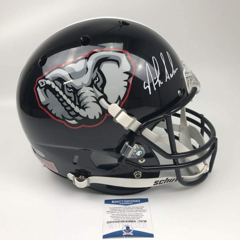 Autographed/Signed Nick Saban Alabama Crimson Tide Black Elephant Full Size FS F/S Replica College Football Helmet JSA COA