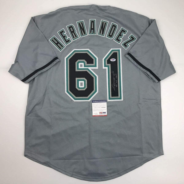 Autographed/Signed Livan Hernandez 97 WS MVP Florida Grey Baseball Jersey PSA/DNA COA