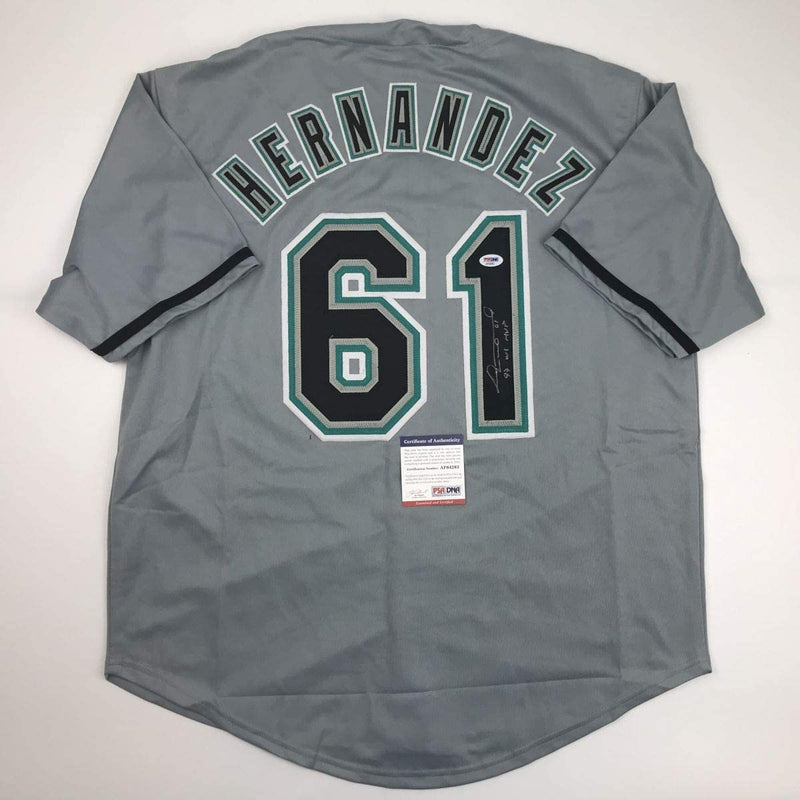 Autographed/Signed Livan Hernandez 97 WS MVP Florida Grey Baseball Jersey PSA/DNA COA