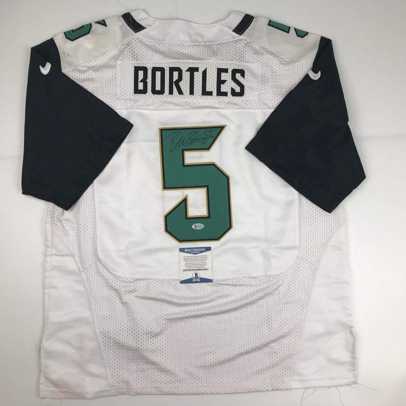 Autographed/Signed Blake Bortles Jacksonville White Football Jersey Beckett BAS COA