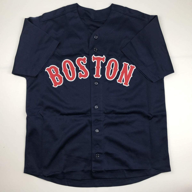 Autographed/Signed Mitch Moreland Boston Blue Baseball Jersey JSA COA