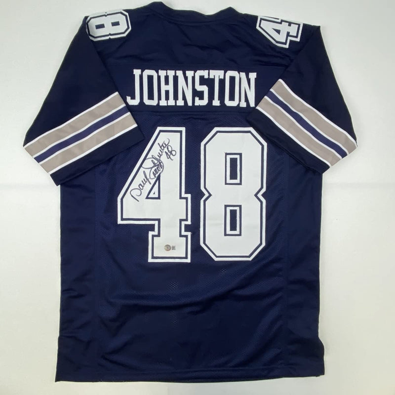 Autographed/Signed Daryl Moose Johnston Dallas Blue Football Jersey Beckett BAS COA