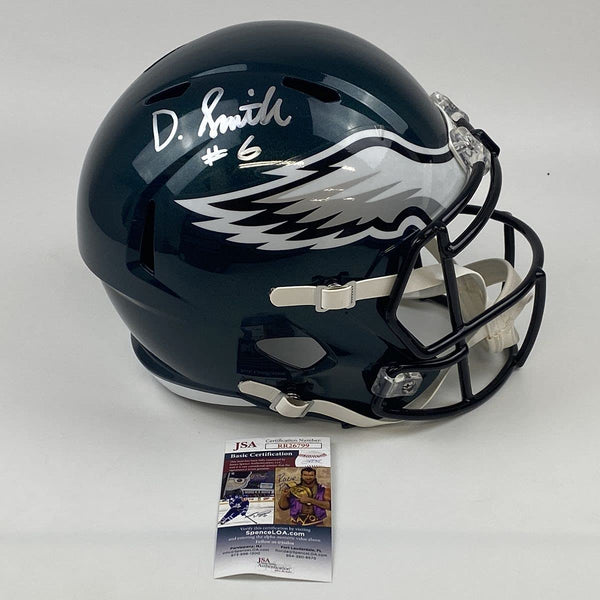 Autographed/Signed DeVonta Smith Philadelphia Eagles Full Size FS F/S Replica Football Helmet JSA COA