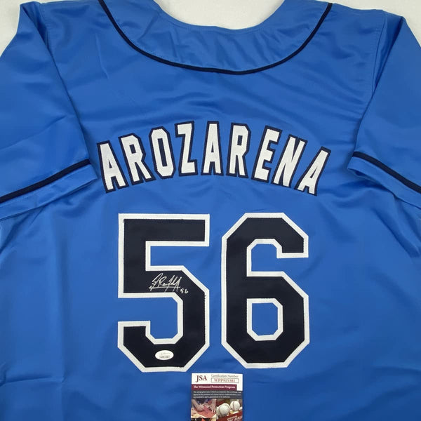 Autographed/Signed Randy Arozarena Tampa Bay Light Blue Baseball Jersey JSA COA