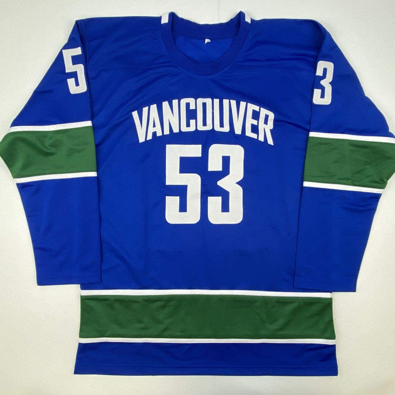 Autographed/Signed Bo Horvat Vancouver Blue Hockey Jersey Beckett BAS COA