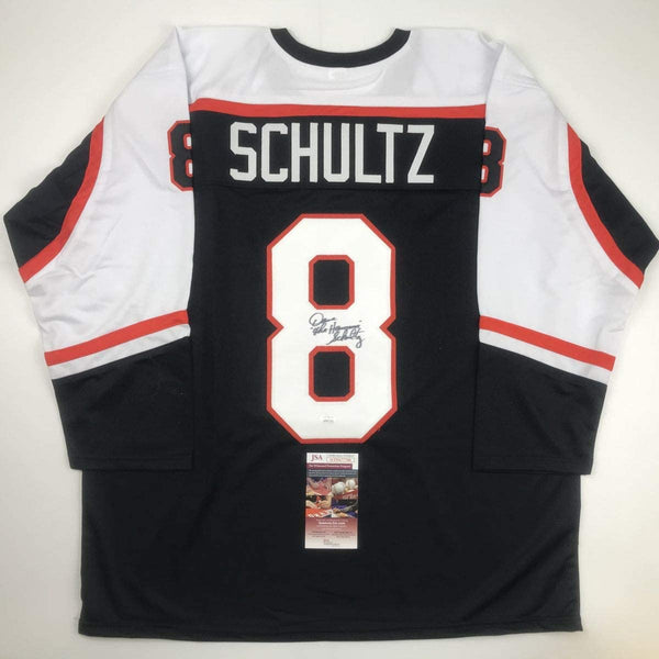 Autographed/Signed Dave Schultz The Hammer Philadelphia Black Hockey Jersey JSA COA