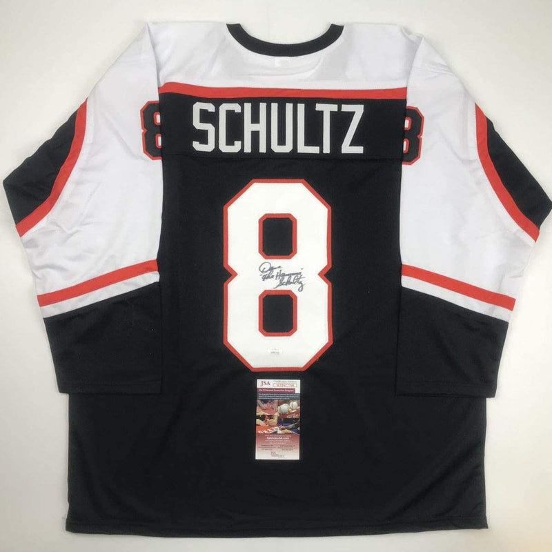 Autographed/Signed Dave Schultz The Hammer Philadelphia Black Hockey Jersey JSA COA
