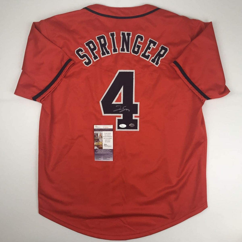 Autographed/Signed George Springer Houston Orange Baseball Jersey JSA COA