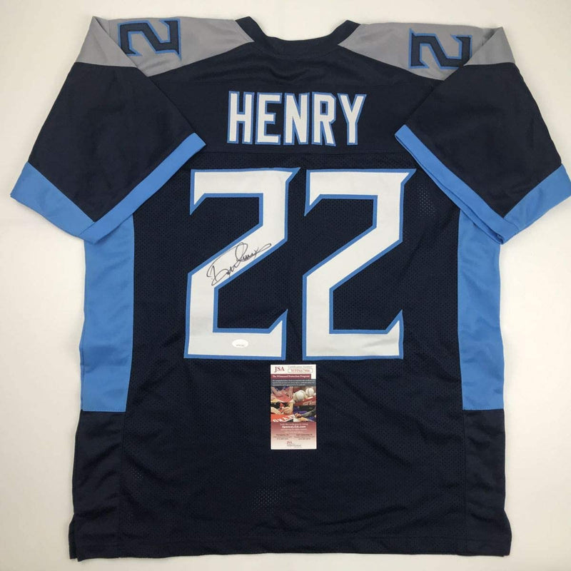 Autographed/Signed Derrick Henry Tennessee Titans Dark Blue Football Jersey JSA COA