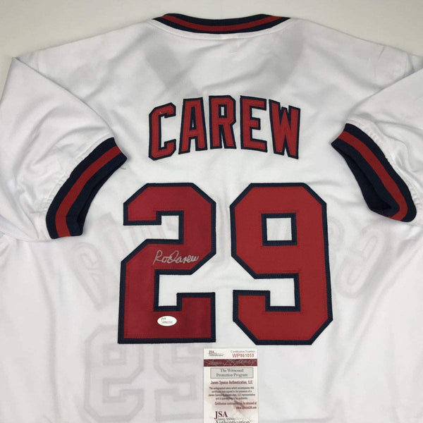 Autographed/Signed Rod Carew California White Baseball Jersey JSA COA