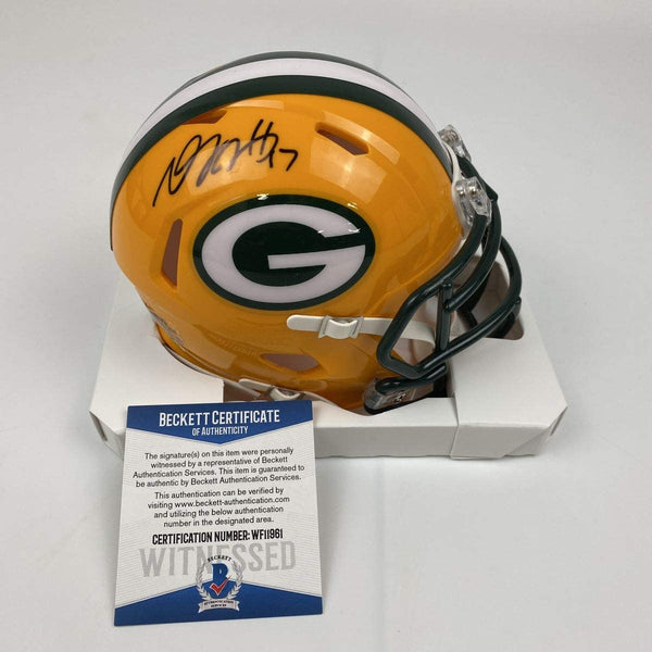 Autographed/Signed Davante Adams Green Bay Packers Football Mini Helmet Beckett BAS COA