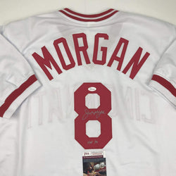 Autographed/Signed Joe Morgan HOF 90 Cincinnati White Baseball Jersey JSA COA