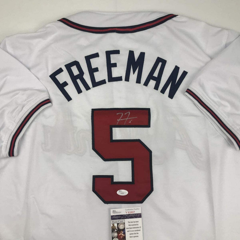 Autographed/Signed Freddie Freeman Atlanta White Baseball Jersey JSA COA