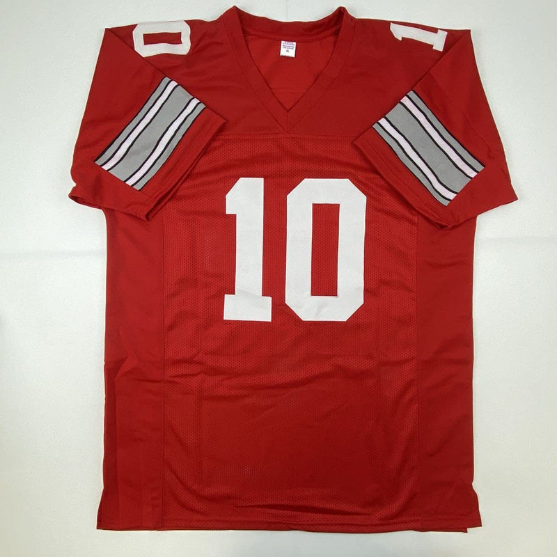 Autographed/Signed Troy Smith Heisman 06 Ohio State Red College Football Jersey JSA COA