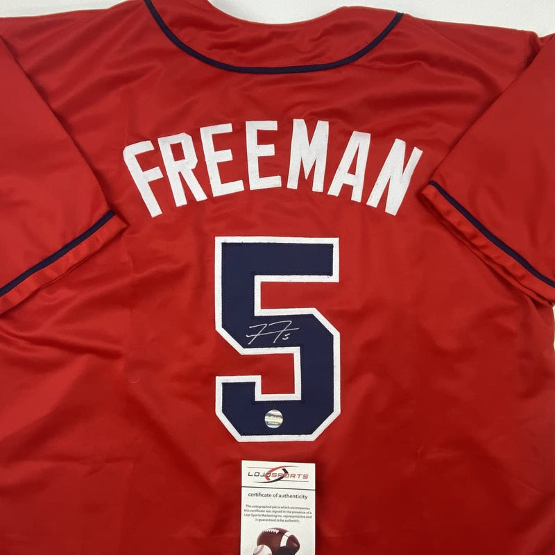 Autographed/Signed Freddie Freeman Atlanta Red Baseball Jersey Lojo Exclusive COA