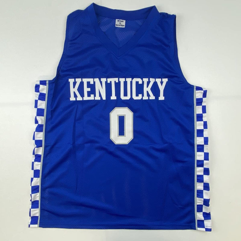 Autographed/Signed De'Aaron Fox Kentucky Blue College Basketball Jersey Beckett BAS COA