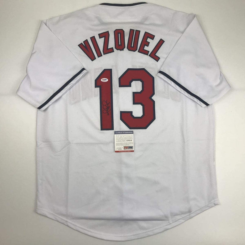 Autographed/Signed Omar Vizquel Cleveland White Baseball Jersey PSA/DNA COA
