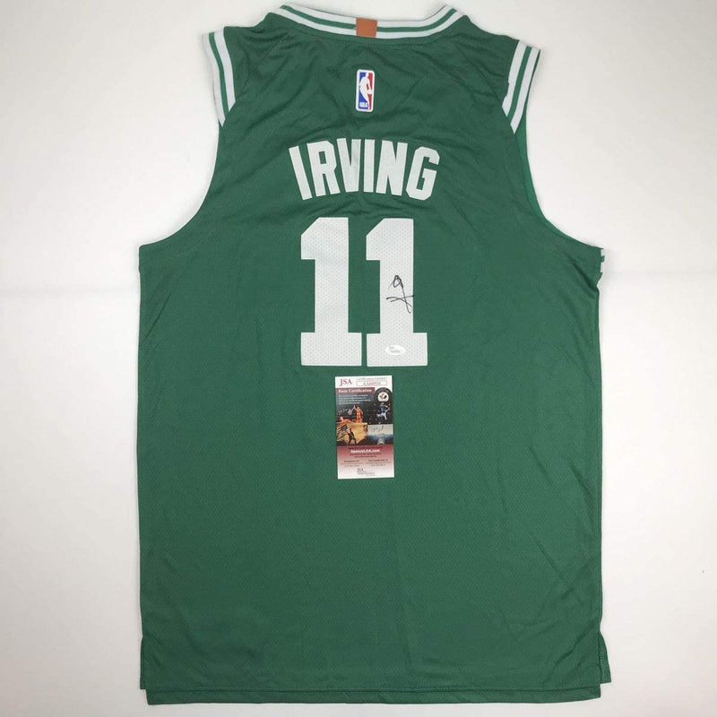 Autographed/Signed Kyrie Irving Boston Green Basketball Jersey JSA COA
