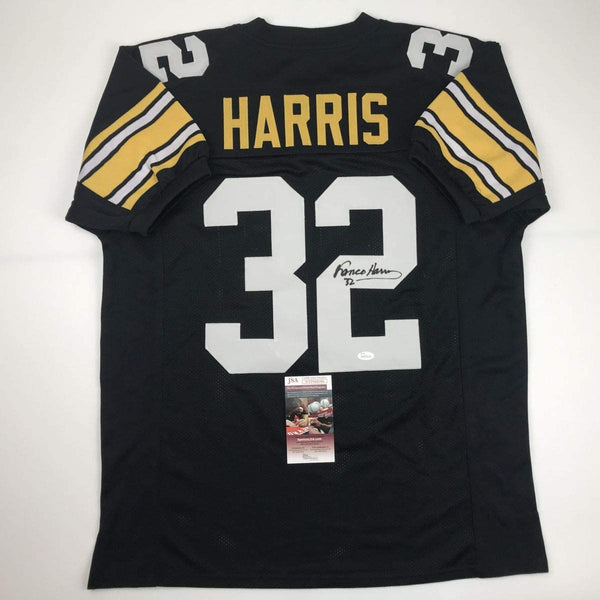 Autographed/Signed Franco Harris Pittsburgh Black Football Jersey JSA COA