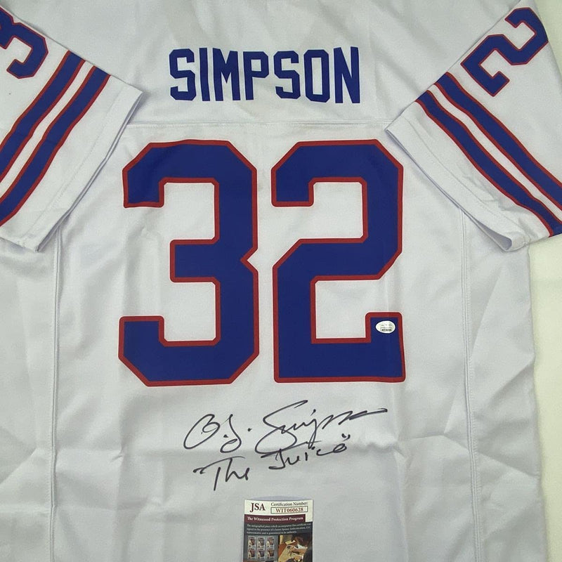 Autographed/Signed OJ O.J. Simpson The Juice Buffalo White Football Jersey JSA COA