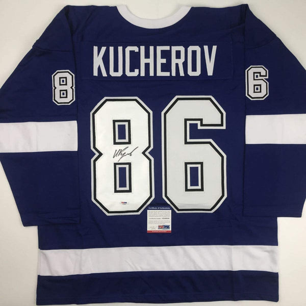 Autographed/Signed Nikita Kucherov Tampa Bay Blue Hockey Jersey PSA/DNA COA