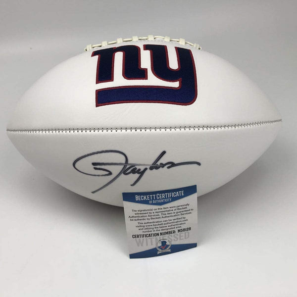 Autographed/Signed Lawrence Taylor New York Giants FS White Panel Logo Football Beckett BAS COA