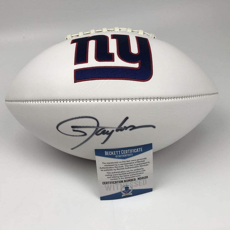 Autographed/Signed Lawrence Taylor New York Giants FS White Panel Logo Football Beckett BAS COA
