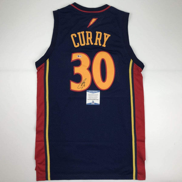 Autographed/Signed Stephen Steph Curry Golden State Blue Rookie Basketball Jersey Beckett BAS COA