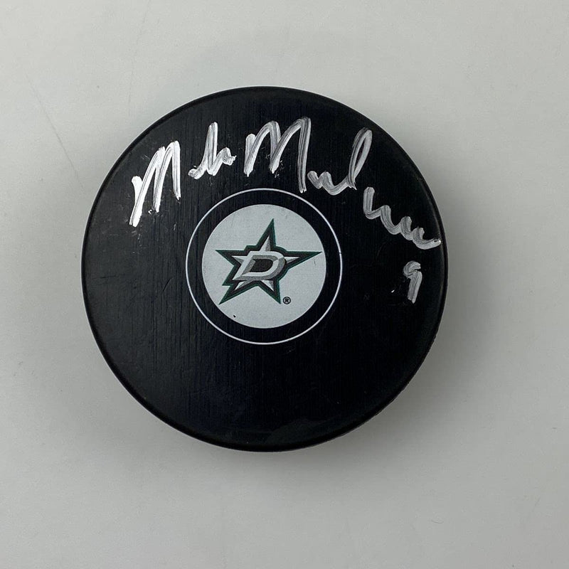 Autographed/Signed Mike Modano Dallas Stars Logo Hockey Puck Beckett BAS COA