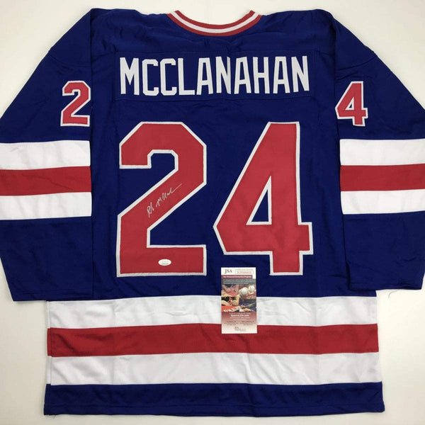 Autographed/Signed Rob McClanahan Blue Team USA Miracle On Ice 1980 Olympics Hockey Jersey JSA COA