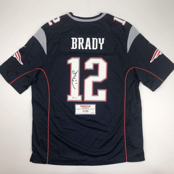 Autographed/Signed Tom Brady New England Patriots Blue Authentic Nike Game Football Jersey Tristar COA