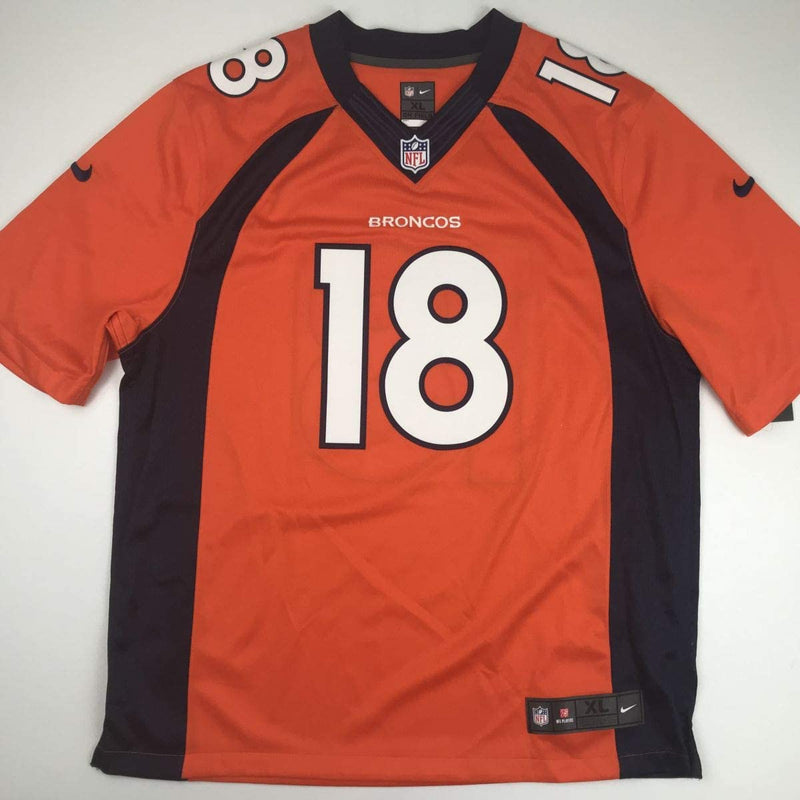 Autographed/Signed Peyton Manning Denver Orange Football Jersey Beckett BAS COA