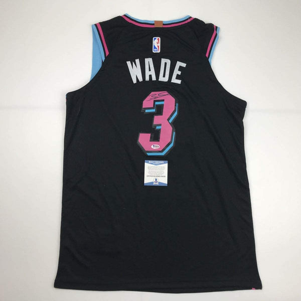 Autographed/Signed Dwyane Wade Miami Black Vice City Basketball Jersey JSA COA