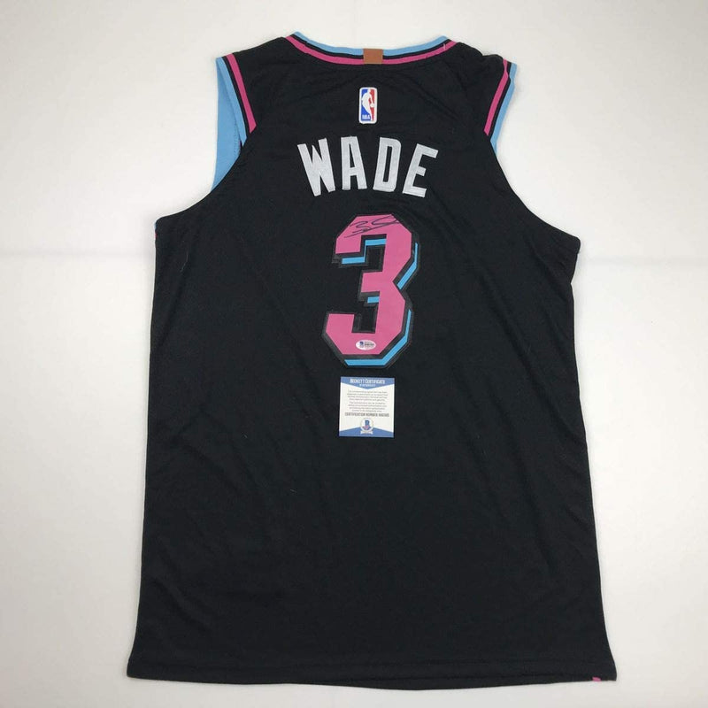 Autographed/Signed Dwyane Wade Miami Black Vice City Basketball Jersey JSA COA
