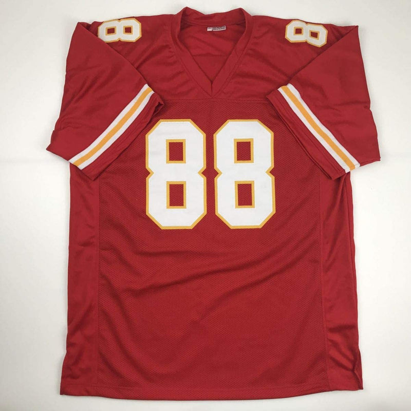 Autographed/Signed Tony Gonzalez Kansas City Red Football Jersey JSA COA