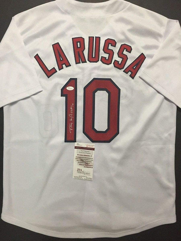 Autographed/Signed Tony La Russa St. Louis White Baseball Jersey JSA COA