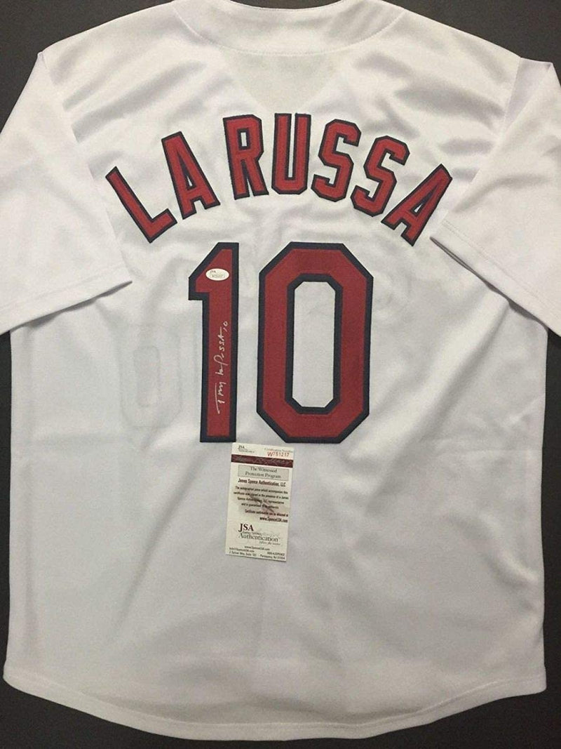 Autographed/Signed Tony La Russa St. Louis White Baseball Jersey JSA COA