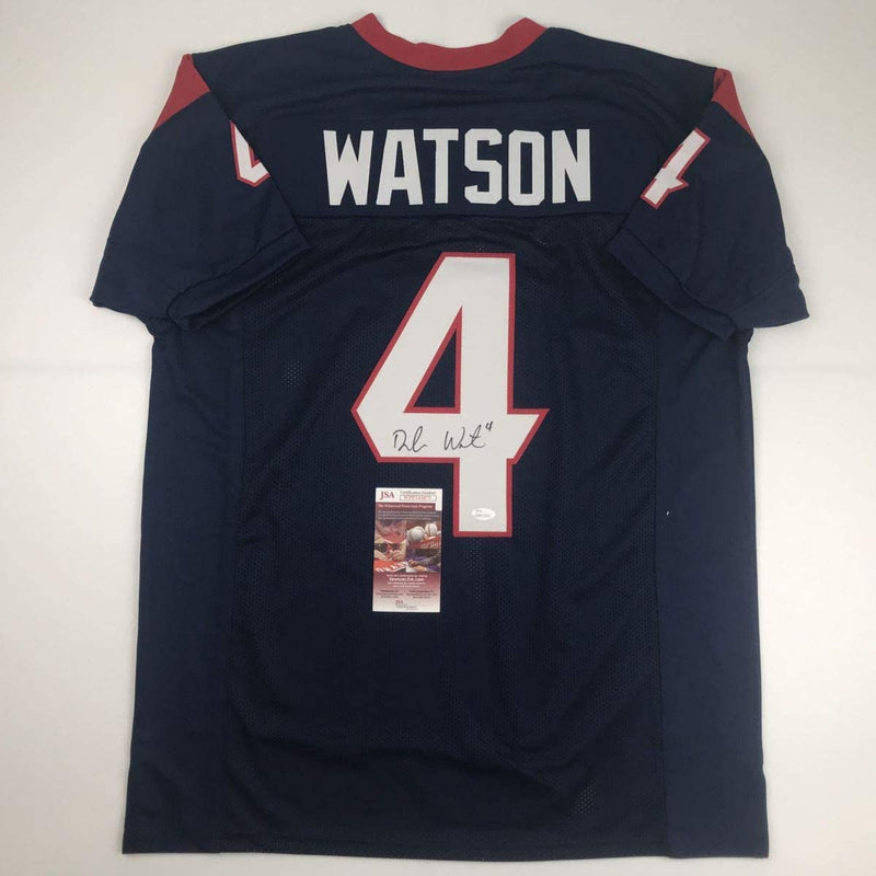 Autographed/Signed Deshaun Watson Houston Blue Football Jersey JSA COA