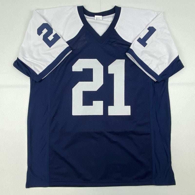 Autographed/Signed Deion Sanders Dallas Thanksgiving Day Football Jersey Beckett BAS COA