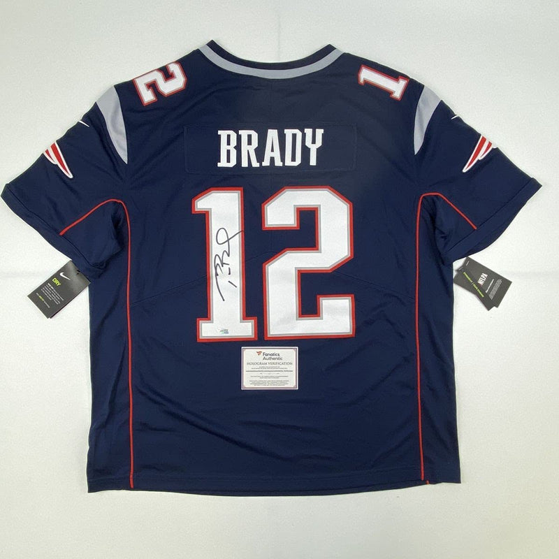 Autographed/Signed Tom Brady New England Patriots Blue Authentic Nike Limited Football Jersey Fanatics COA