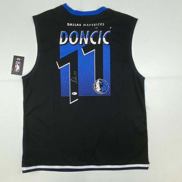 Autographed/Signed Luka Doncic Dallas Blue Practice Basketball Jersey Beckett BAS COA Holo Only