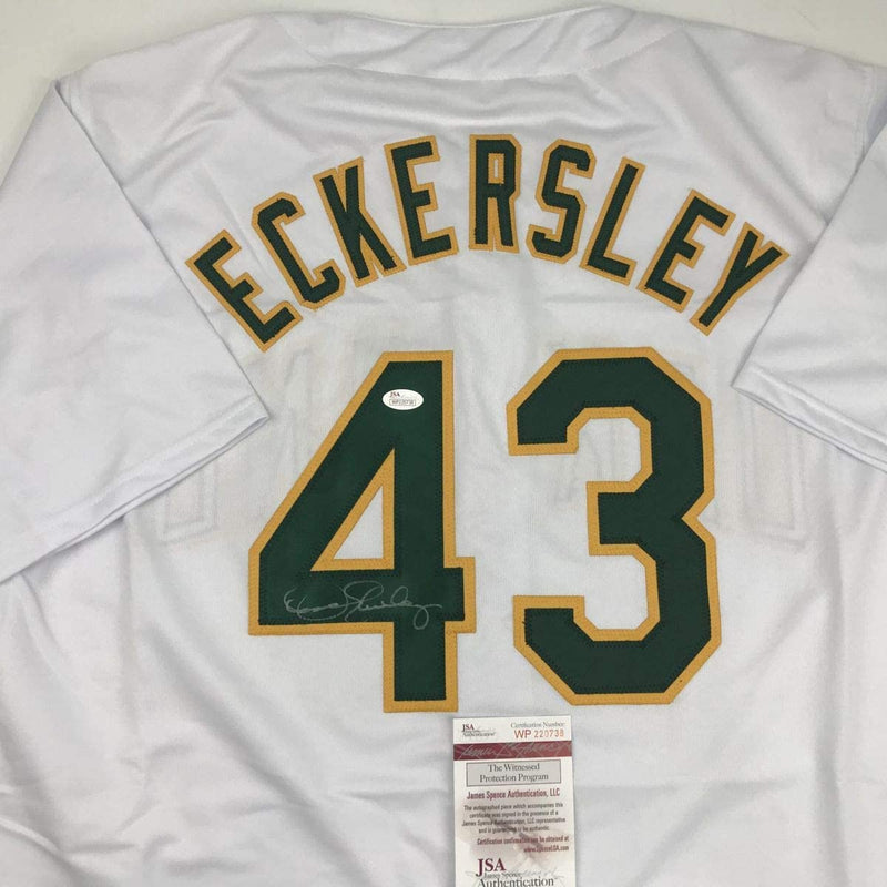Autographed/Signed Dennis Eckersley Oakland White Baseball Jersey JSA COA