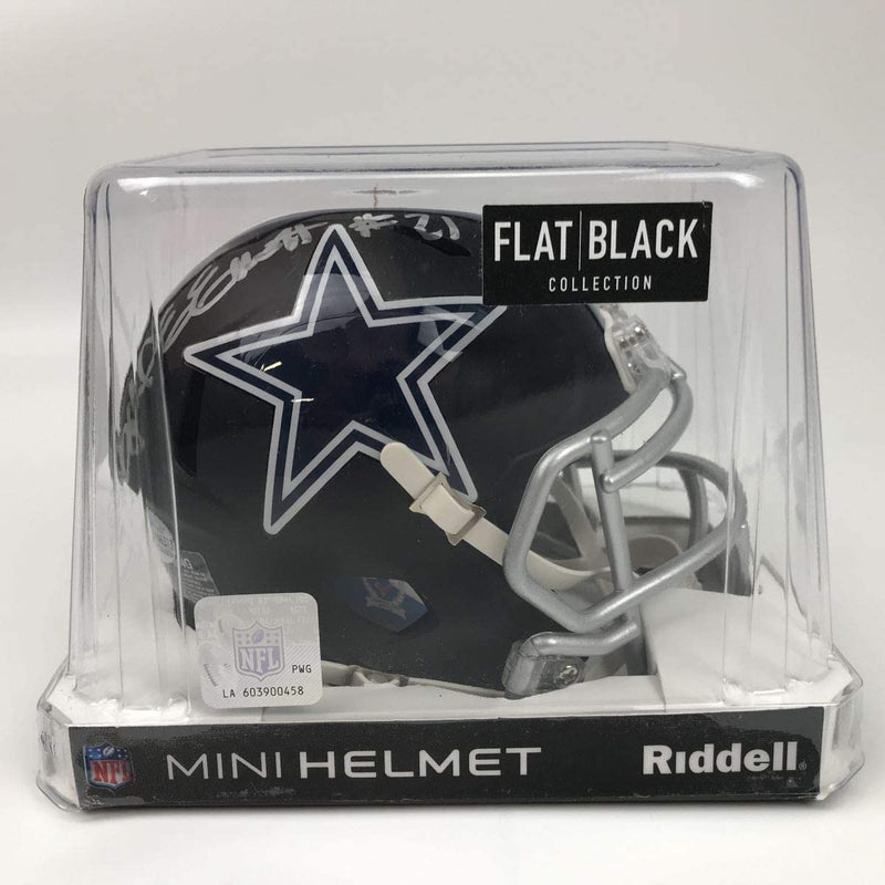 Autographed/Signed Ezekiel Elliott Dallas Cowboys Black Mini Football Helmet Beckett BAS COA
