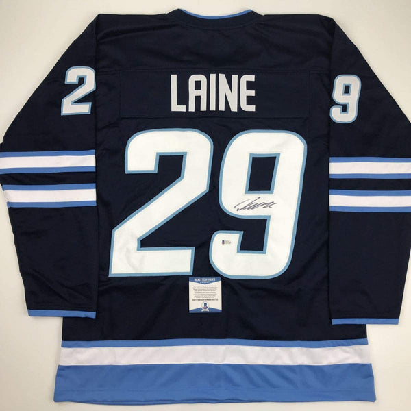 Autographed/Signed Patrik Laine Winnipeg Blue Hockey Jersey Beckett BAS COA