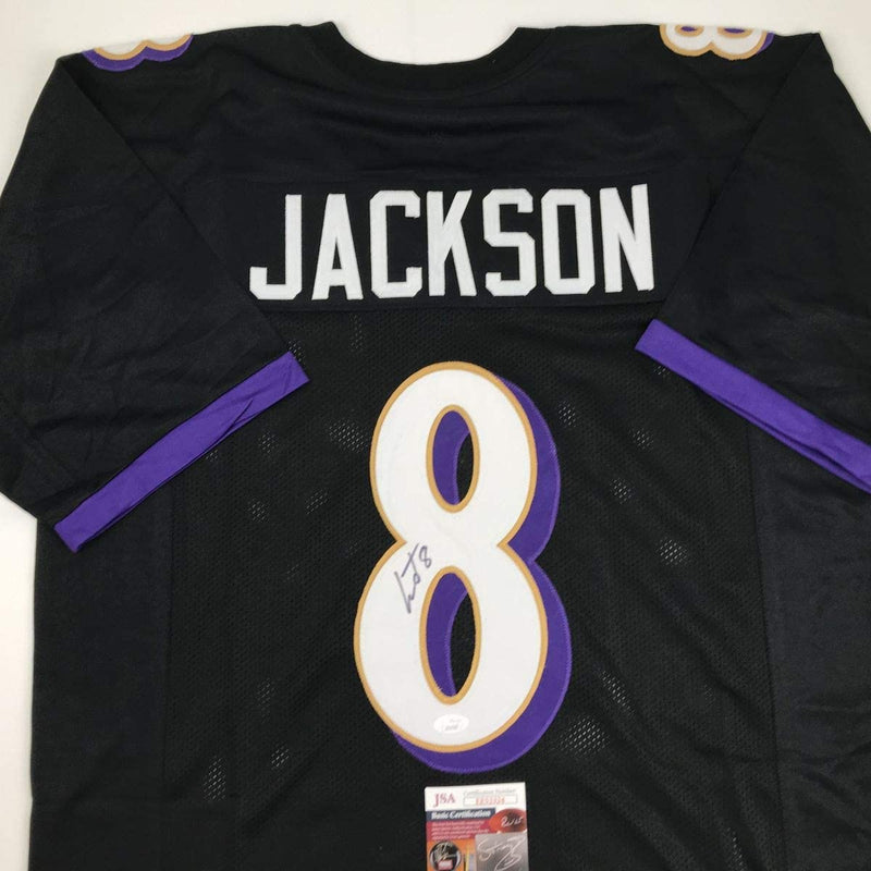 Autographed/Signed Lamar Jackson Baltimore Black Football Jersey JSA COA